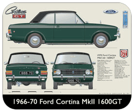 Ford Cortina MkII 1600GT 1966-70 Place Mat, Small